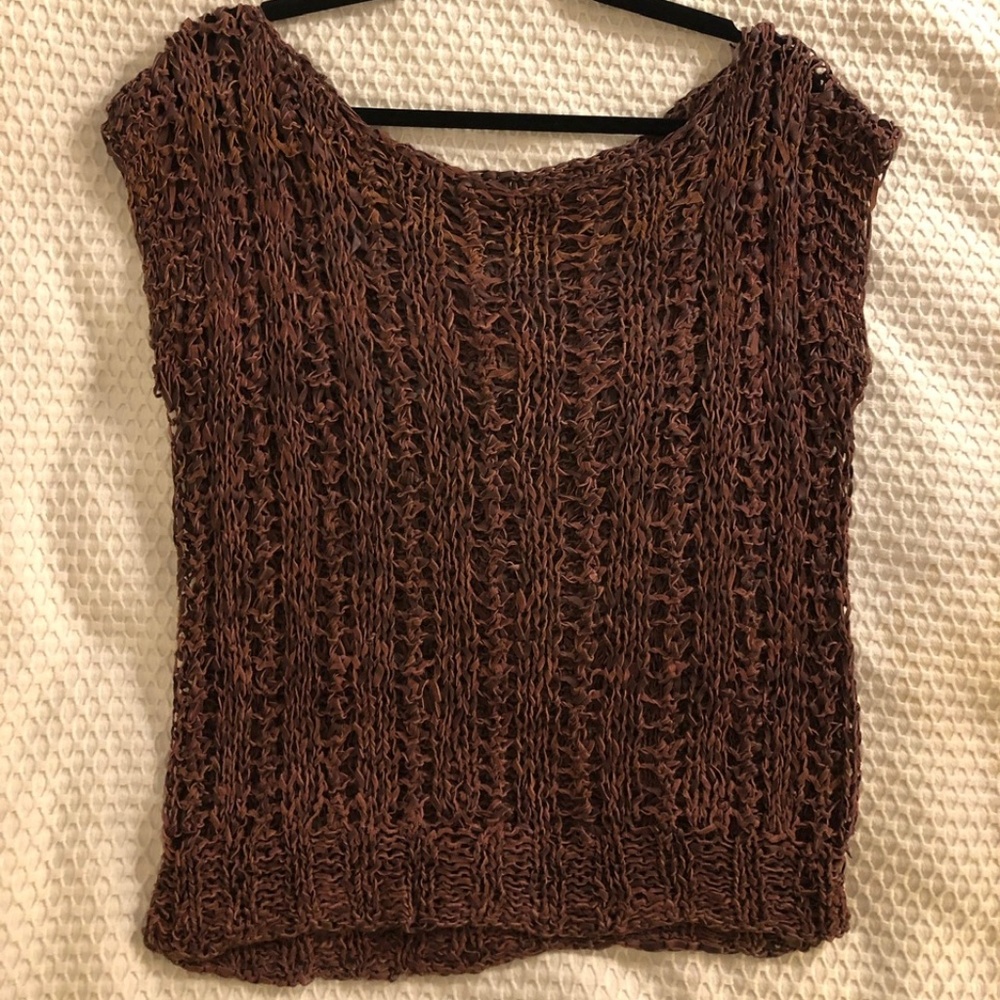 Vintage Woven Leather Top - Brown (M)